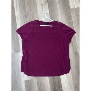 Lane Bryant Maroon Purple Short Sleeve Striped Knit Sweater, Size 26/28 (3XL)